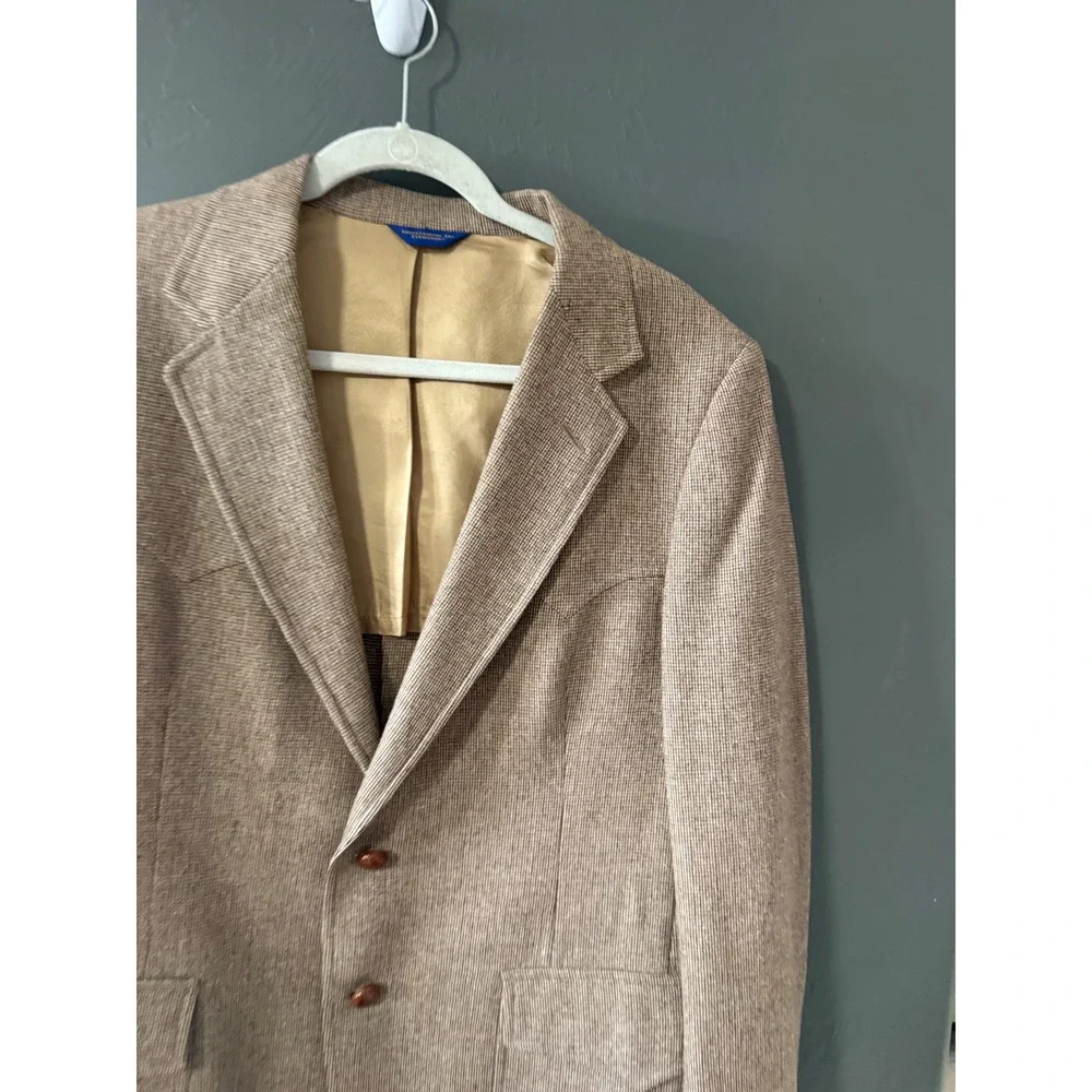 Pendleton High‎ Grade Western Wear Mens Wool Blazer Tan Brown Check 42 Vintage